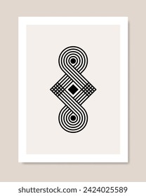 Abstract poster with designer geometric pattern in boho style. Vector illustration.