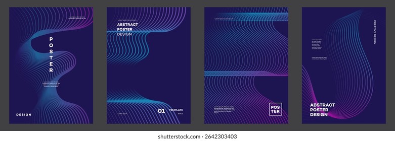 Abstract Poster Designs Gradient Lines, Wave Templates, Dark Blue