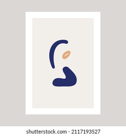Afiche abstracto con diferentes formas dibujando en color azul y amarillo.