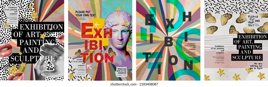 Abstract poster for an exhibition of art, painting, sculpture or music. Vector illustrations of spots, lines and textures for background or banner