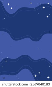 Abstract Poster featuring a Blue Night Sky with flowing waves and sparkling stars, with place for copy text, creating dreamy atmosphere, perfect for web sites or cosmic-themed designs