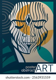 Abstract poster featuring a stylized face with bold lines and geometric shapes in earthy tones. Perfect for creative, modern, and artistic projects. Modern vector illustration