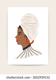 Abstract poster female portrait. Mid century contemporary woman silhouette, fashion art print. Vector illustration