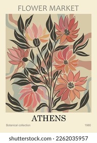 Abstract poster Flower Market Athens vector art.