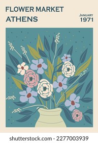 Abstract poster Flower Market Athens print vector.