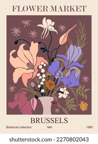 Abstract poster Flower Market Brussels vector art.