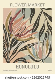 Abstract poster Flower Market Honolulu vector art.