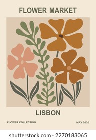 Abstract poster Flower Market Lisbon vector art.