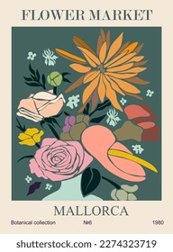 Abstract poster Flower Market Mallorca vector art.