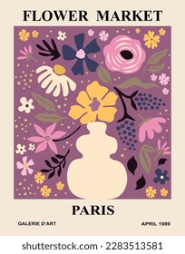 Abstract poster Flower Market Print Paris vector.