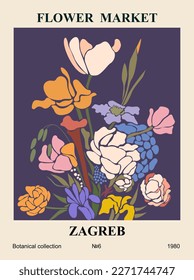 Abstract poster Flower Market Zagreb vector art.