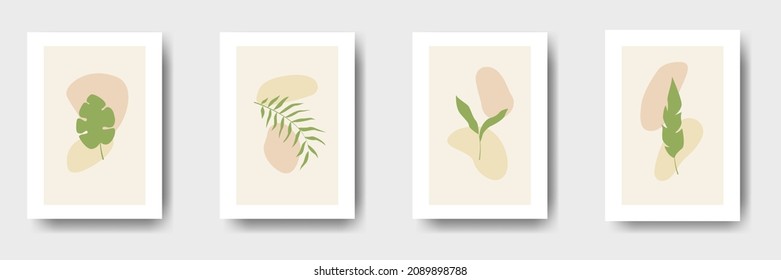 Abstract poster or flyer. Banner with branches of palm trees and different plants.