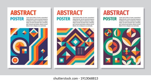 Abstract poster geometric background concept design. Vertical banner set. Layout pattern. Decorative ornament mosaic. Vector illustration.  