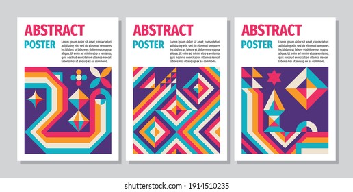 Abstract poster geometric background concept design. Vertical banner set. Layout pattern. Decorative ornament mosaic. Block chain concept banner. Vector illustration.  