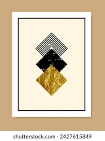 Cartel abstracto con líneas geométricas, formas y texturas. Ilustración vectorial.