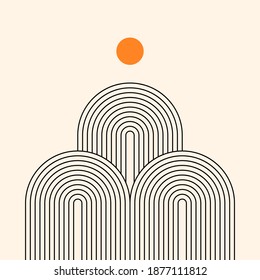 Abstract poster with geometric shapes. Boho wall decor. Mid century minimalist art print. Vector illustration.