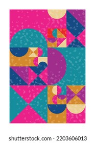 Abstract poster with geometric shapes. Squares triangles and semicircles vintage background