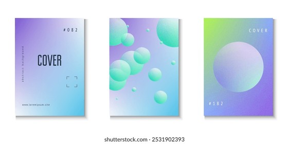 Abstract Poster. Grainy Gradient Background. Vibrant Banner. Violet Noise Holographic Set. Fluorescent Sphere Collection. Hipster Elements. 3d Design. Purple Abstract Poster