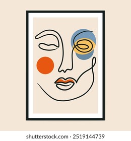 Abstraktes Poster, handgezeichnet, zeitgenössisches Portrait. Minimal Kubismus Gesicht Skizze, moderne Mode Frau Gesicht Minimalismus Kunst. Vektor einzelne Illustration.