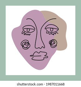 Abstract poster with a hand-drawn face. Modern, minimalistic style. Vector illustration