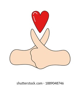 Abstract poster with hands and hearts. A positive gesture. Thumbs up. Vector isolated. Crossing fingers. Can be used in web design as poster,banner,postcard.