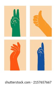 Abstract poster with hands. Ink colour graphic. Label or poster, price tag. Simple, flat design. Patterns and backgrounds. For poster, cover, banner.
