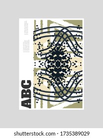 Abstract poster illustration. Colorful lines, spots, dots and paint strokes. Decorative symmetric wallpaper, backdrop. Hand drawn texture, decor elements and shapes. Eps10 vector.