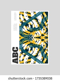 Abstract poster illustration. Colorful lines, spots, dots and paint strokes. Decorative symmetric wallpaper, backdrop. Hand drawn texture, decor elements and shapes. Eps10 vector.