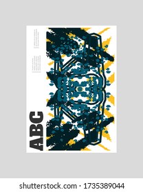 Abstract poster illustration. Colorful lines, spots, dots and paint strokes. Decorative symmetric wallpaper, backdrop. Hand drawn texture, decor elements and shapes. Eps10 vector.