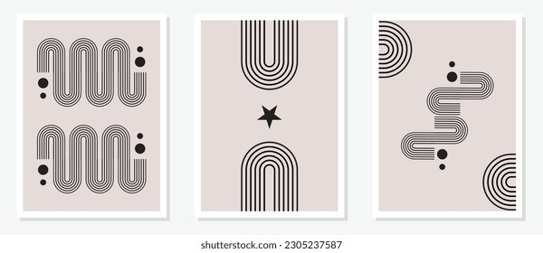 Abstract poster illustration vector collection of aesthetic geometric patterns isolated in frames. Medieval contemporary art. Suitable for living room wall decoration, scandinavian theme interior