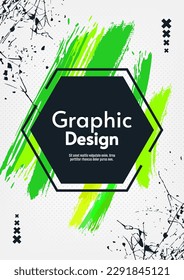 Abstract poster ink with green paint scratches, splashes and brushes. Modern poster for hipster. Design for cover, poster, banner, postcard.