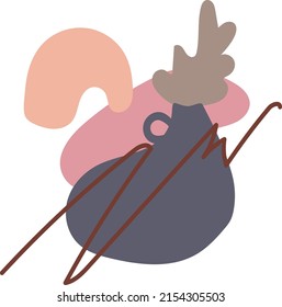 abstract poster with irregular shape vase. Poster in a modern interior. Stylish doodles, patches of warm colors