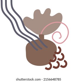 abstract poster with irregular shape vase. Poster in a modern interior. Stylish doodles, patches of warm colors