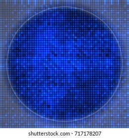 abstract poster magnifying glass. blue banner circle of squares. aqua grunge texture. dark blue background pattern. halftone effect. vector illustration