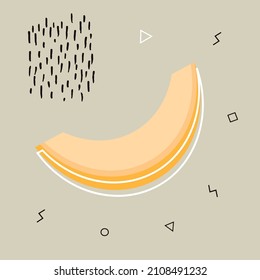 Abstract poster with melon. Contemporary art. Abstract elements, fruits and berry for social networks, cards, prints. Memphis style melon. Vector illustration