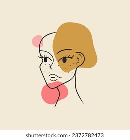 Afiche abstracto con mínima cara. Estilo de dibujo de una línea. Ilustración plana vectorial, dibujo a mano.