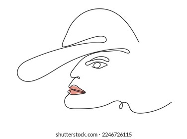 Abstract poster with minimal female face. a young, beautiful woman isolated on a white background. The style of drawing a single one line. illustration for print, banner, card, fashionable, modern