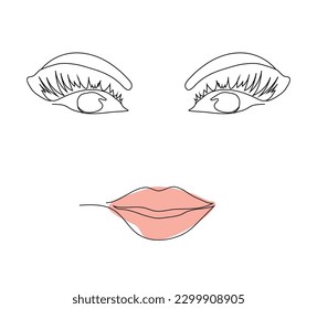 Abstract poster with minimal female face. a young, beautiful woman isolated on a white background. The style of drawing a single one line. illustration for print, banner, card,  modern vector