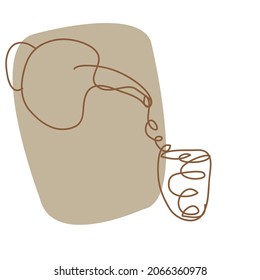 Abstract poster with minimal tea cup line.One line drawing style.