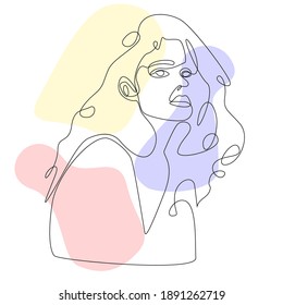Abstract poster with minimal woman face.One line drawing style.  fashion concept, woman beauty minimalist. Contemporary portrait. For Beauty Concept, t-Shirt Print, postcard, poster. EPS 10