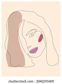 Abstract poster with minimal woman face.One line art drawing style. Portrait vector illustration for prints, tattoos, posters, textile, cards.