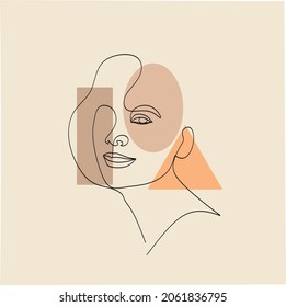 Abstract poster with minimal woman face.One line drawing style.