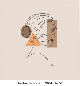 Abstract poster with minimal woman face.One line drawing style.