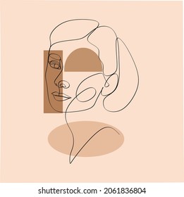 Abstract poster with minimal woman face.One line drawing style.