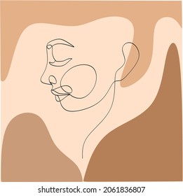 Abstract poster with minimal woman face.One line drawing style.