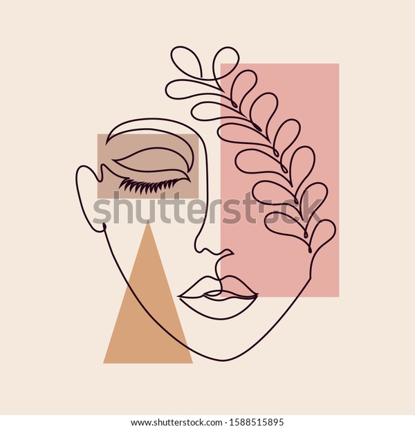 Abstract poster with minimal woman face.One line\
drawing style.
