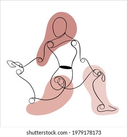 Abstract poster with minimal woman who dancing or doing pilates, yoga. Vector abstraction. Dancing girl. Continuous line art in elegant style for prints, tattoos, posters, textile, cards etc.