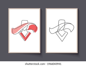 Abstract poster with minimalist face. One line drawing style.