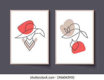 Abstract poster with minimalist face. One line drawing style.