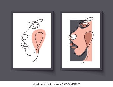 Abstract poster with minimalist face. One line drawing style.